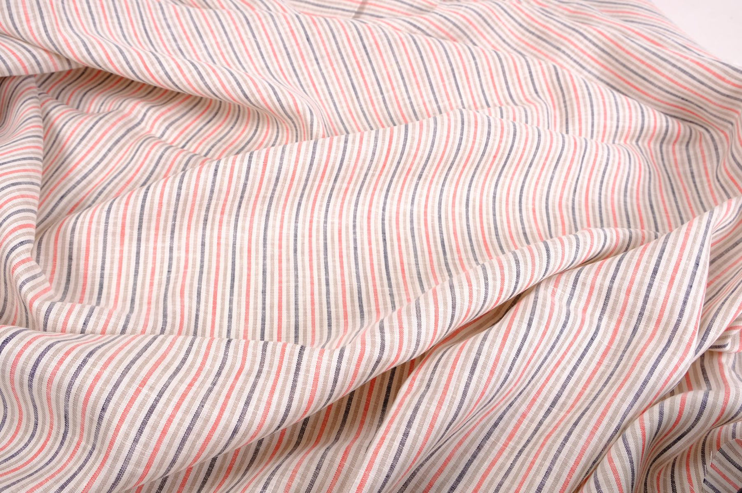 Striped light linen - white pink grey - 064M