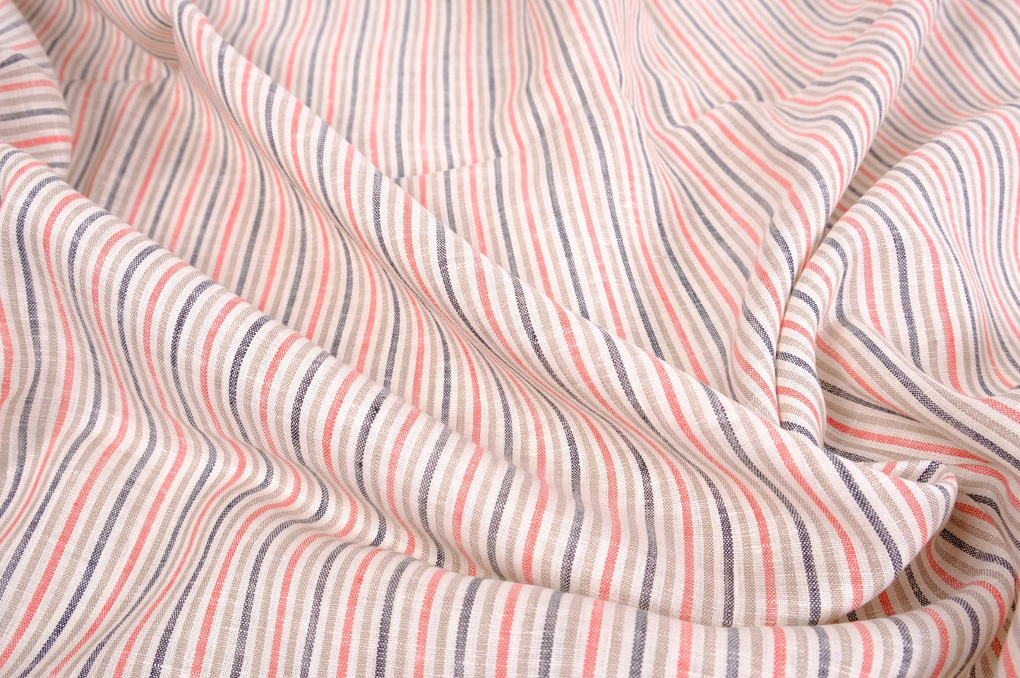 Striped light linen - white pink grey - 064M