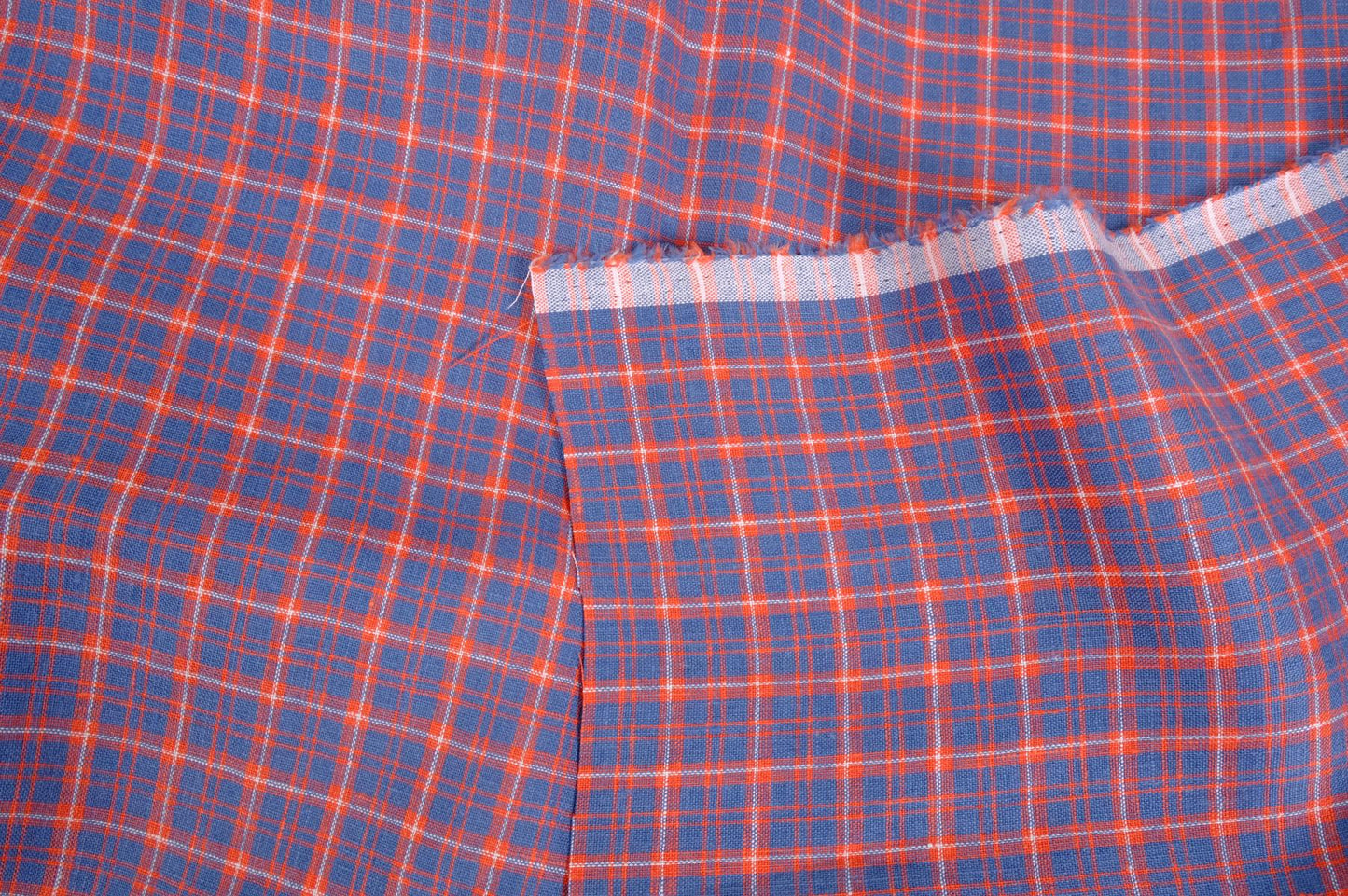 Checked light linen fabric - blue red - 071M
