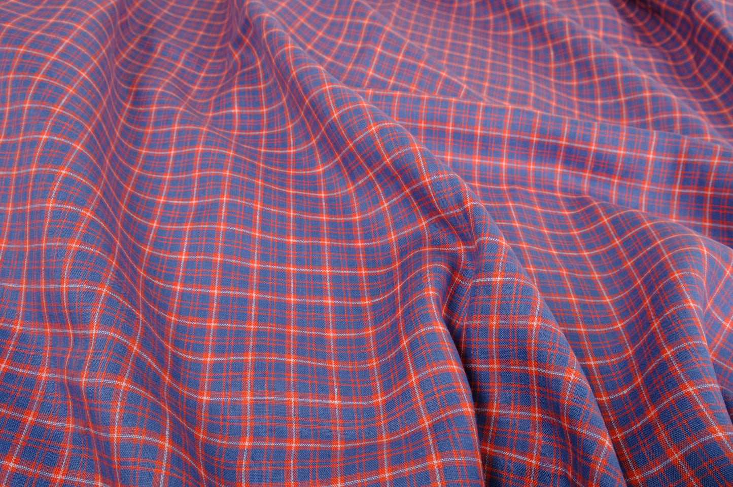 Checked light linen fabric - blue red - 071M