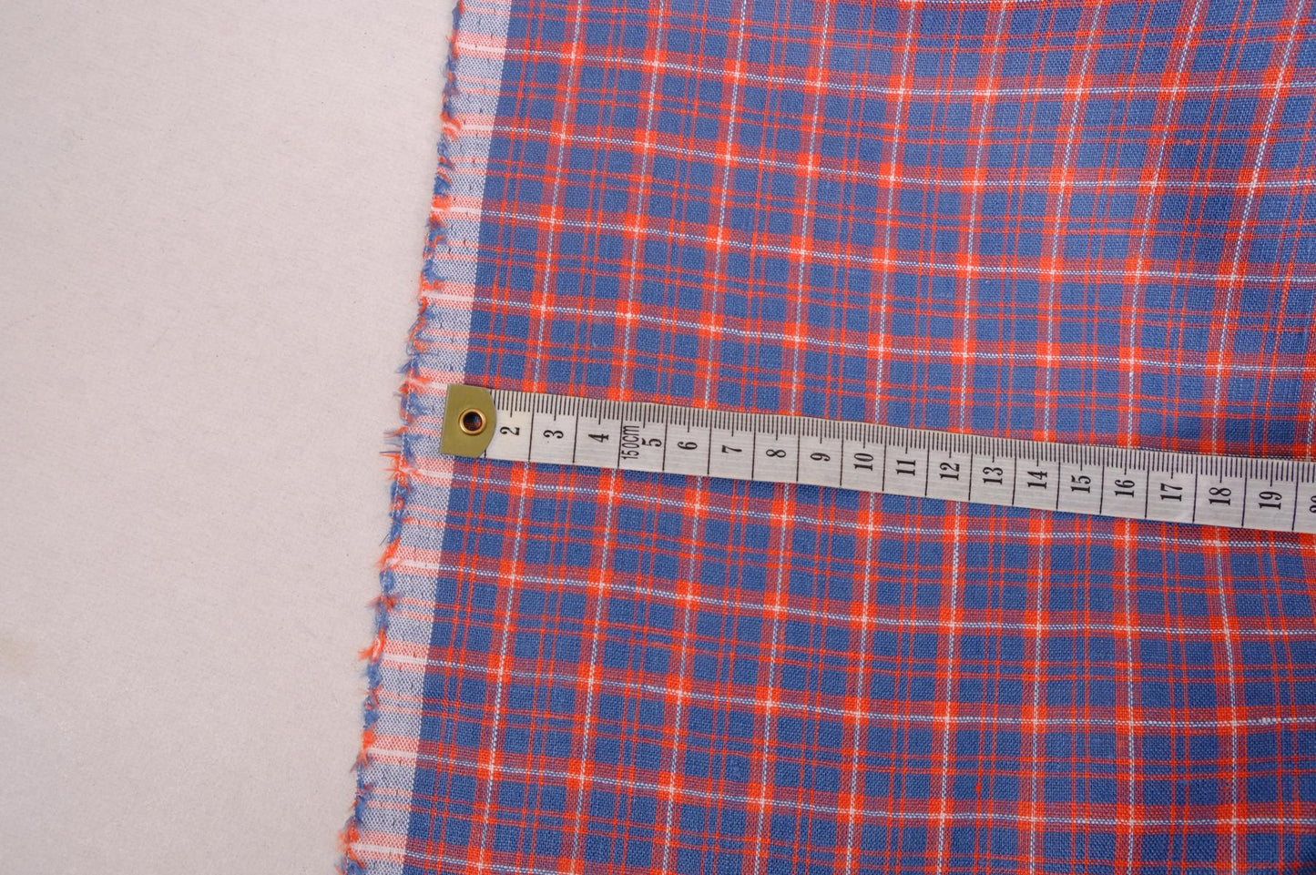 Checked light linen fabric - blue red - 071M