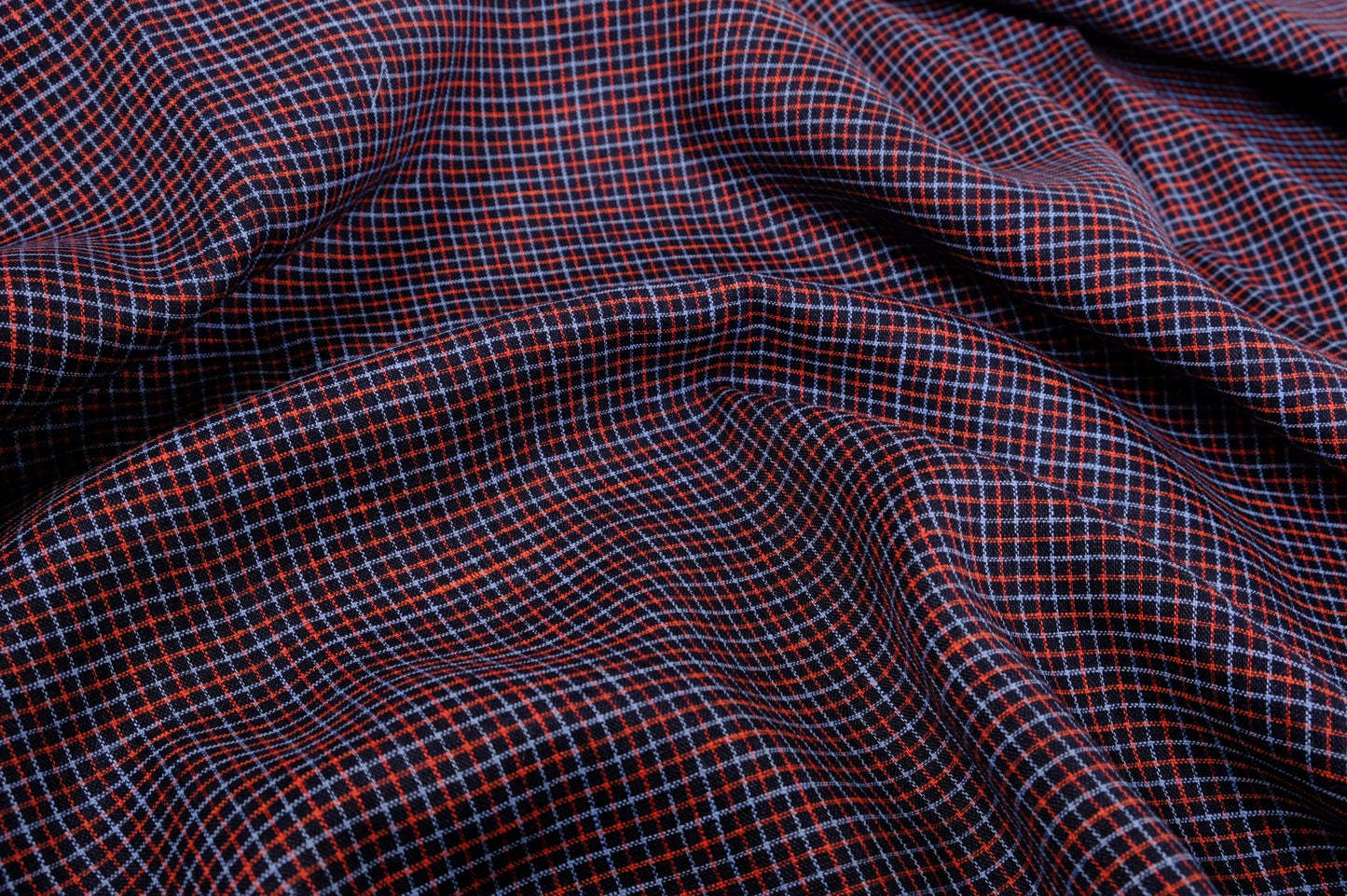 Checked light linen fabric in black - grey red - 070M