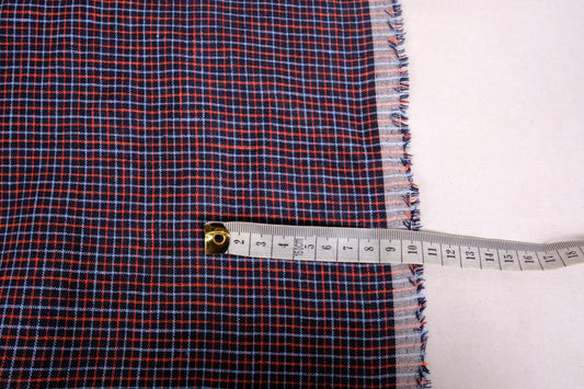 Checked light linen fabric in black - grey red - 070M