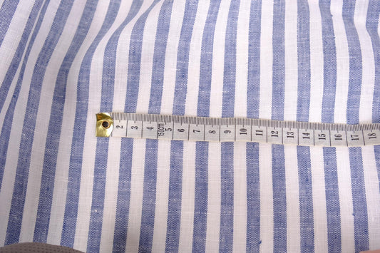 Striped 100% linen fabric - white blue - 069M