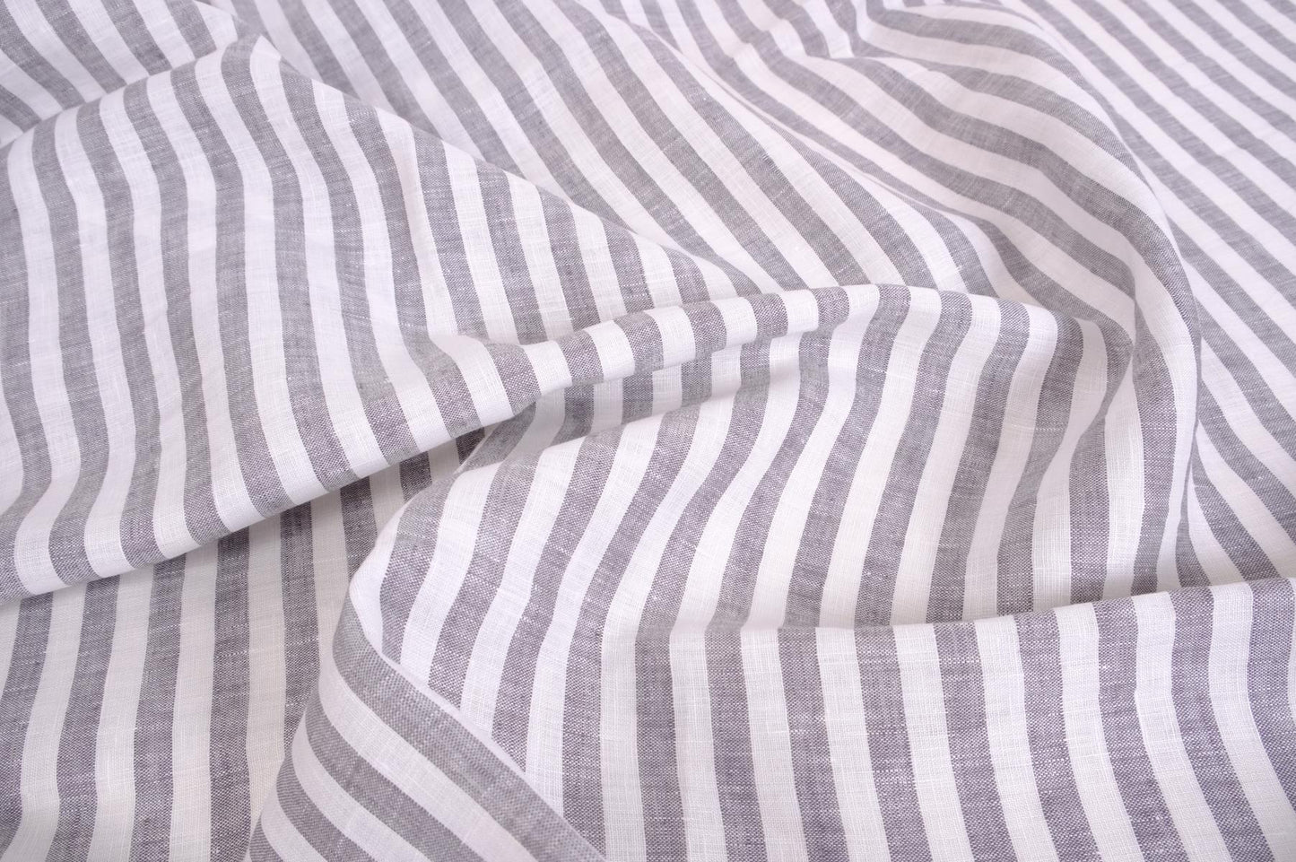 Striped light linen fabric -white grey - 072M