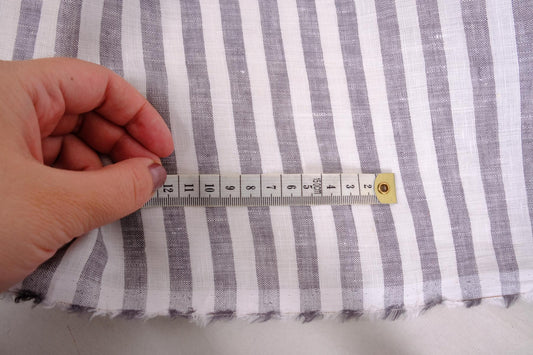 Striped light linen fabric -white grey - 072M