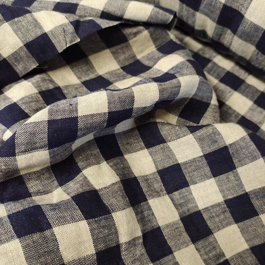 Gingham navy and grey - linen fabric - 400M