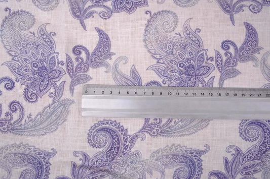 Blue paisley print linen fabric - 9989P