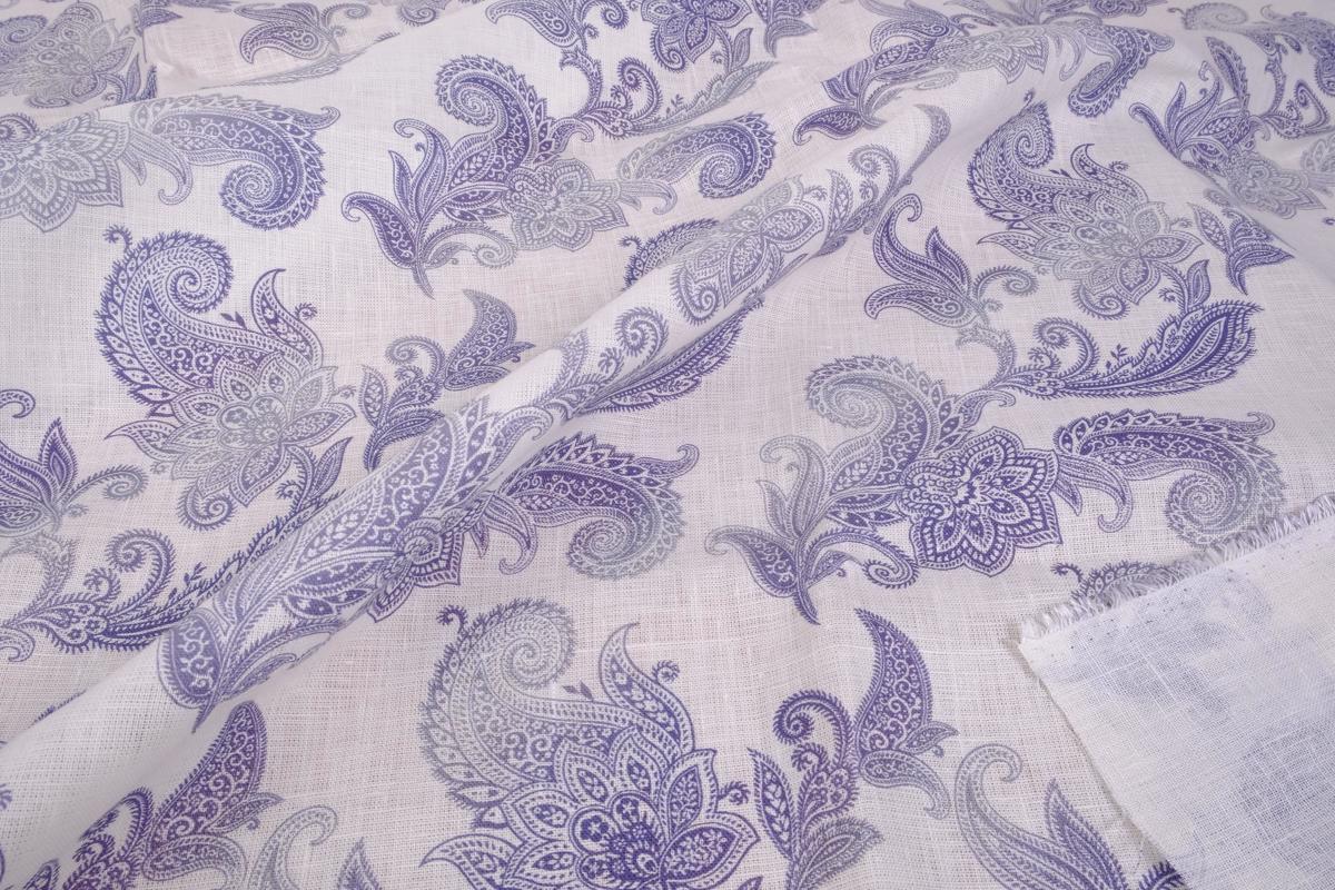 Blue paisley print linen fabric - 9989P