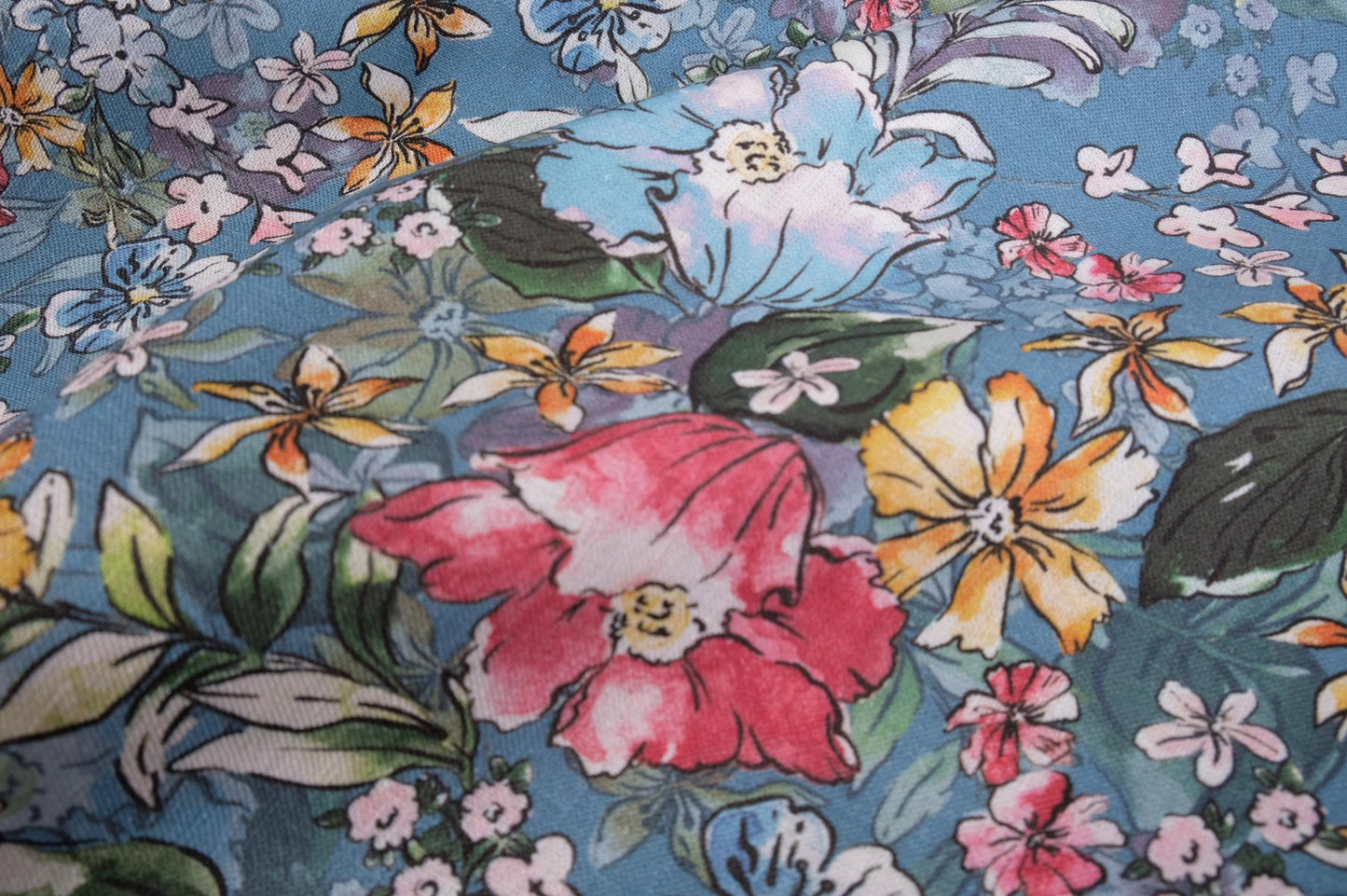 Floral blue print linen fabric - 9903P