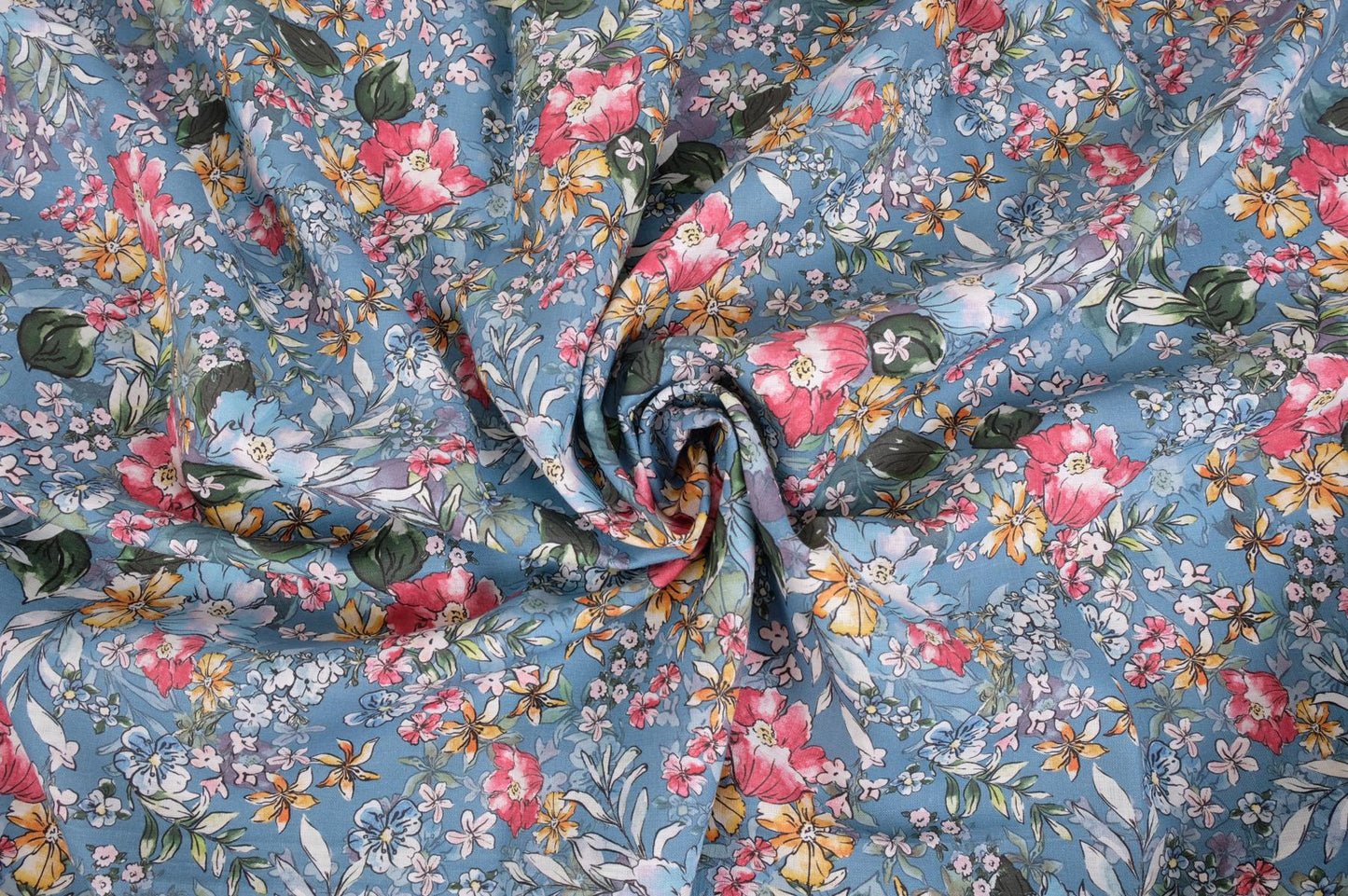 Floral blue print linen fabric - 9903P