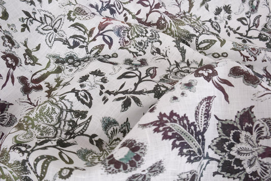 Floral linen fabric - print on white background - 643M