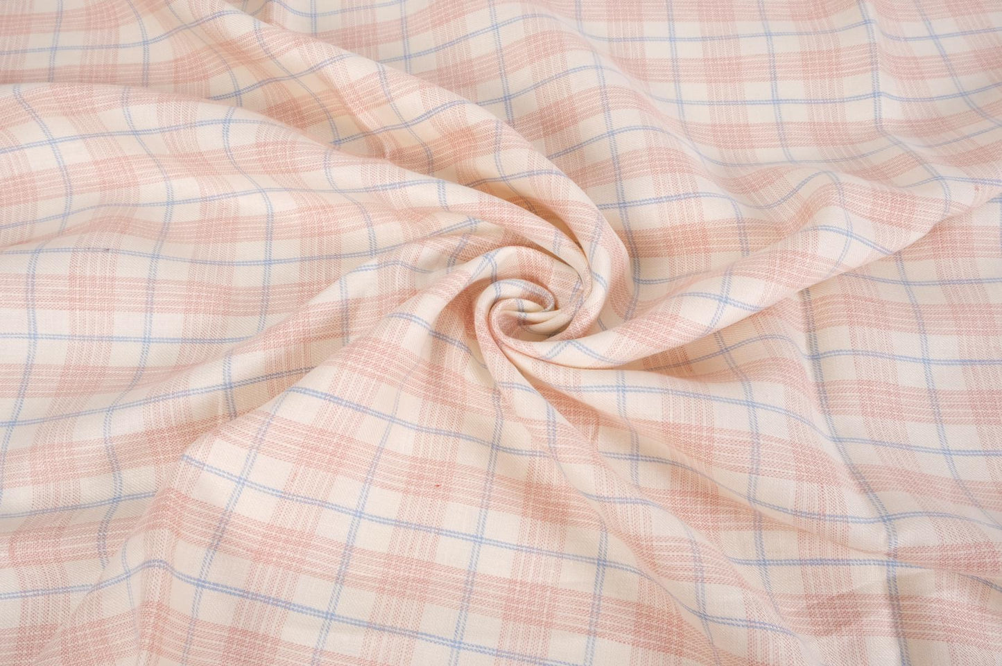 Pink offwhite check - twill - linen fabric - 642M