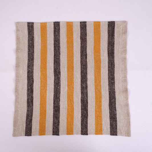 Natur - black yellow - striped linen napkin - French stripes