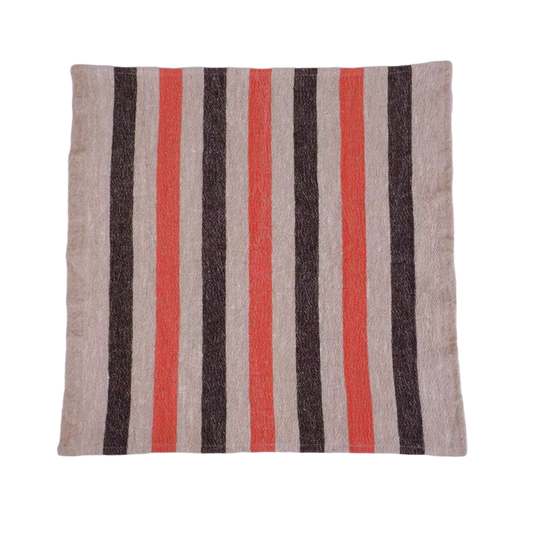Natur - black red - striped linen napkin - French stripes