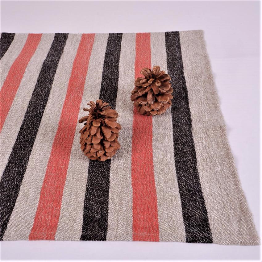 Natur - black red - striped linen napkin - French stripes