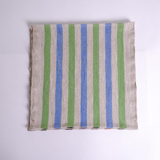 Natur - blue green - striped linen napkin - French stripes