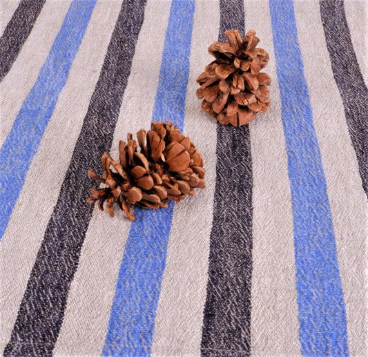 Natur - black blue - striped linen napkin - French stripes