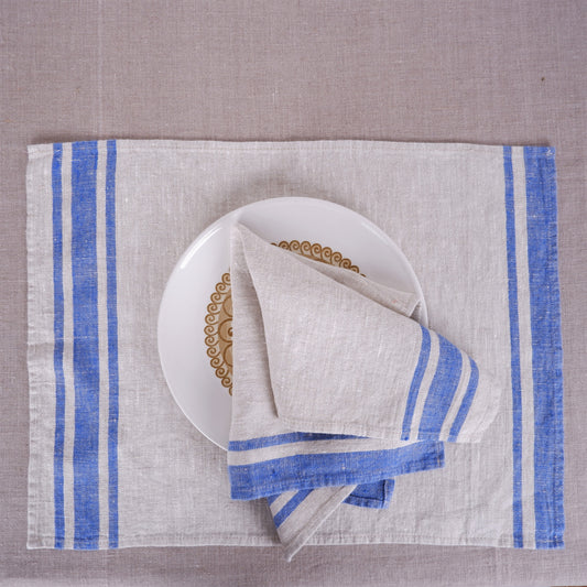 Natur - blue striped - linen napkin - Blue Edges