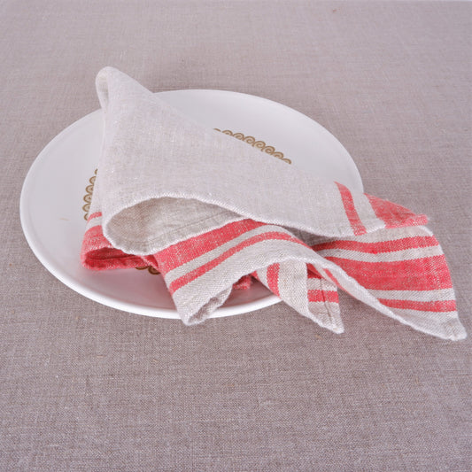Natur - red striped - linen napkin - Red Edges