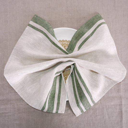 Natur - green stripes - linen napkin