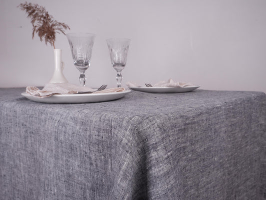 Black - white - melange - linen tablecloth