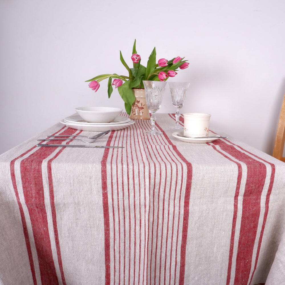 Village Burgundy - linen tablecloth