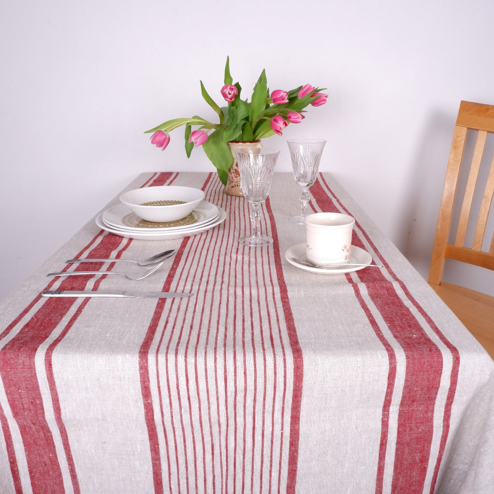 Village Burgundy - linen tablecloth