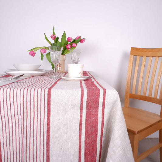 Village Burgundy - linen tablecloth