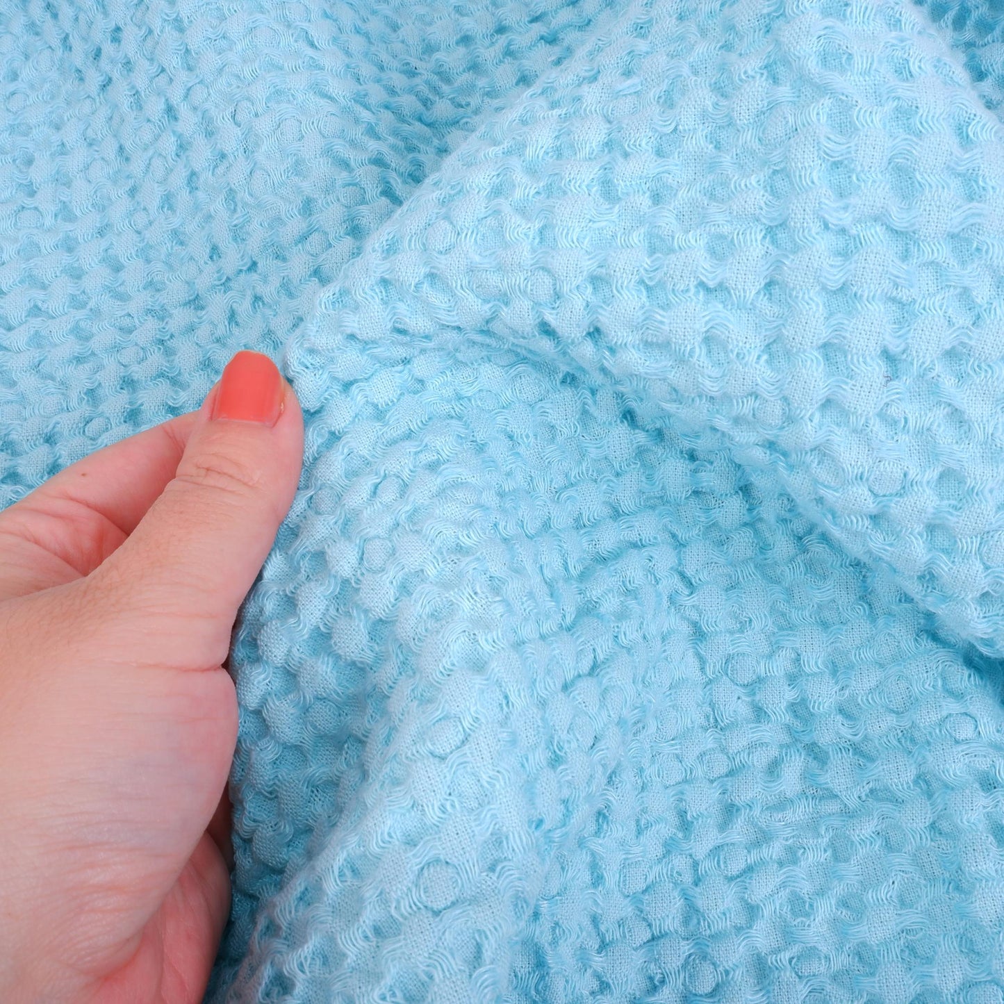 Waffle - aquamarine blue - extra wide - linen fabric - 848VA