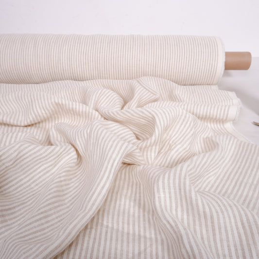 White natur striped linen fabric - 557M