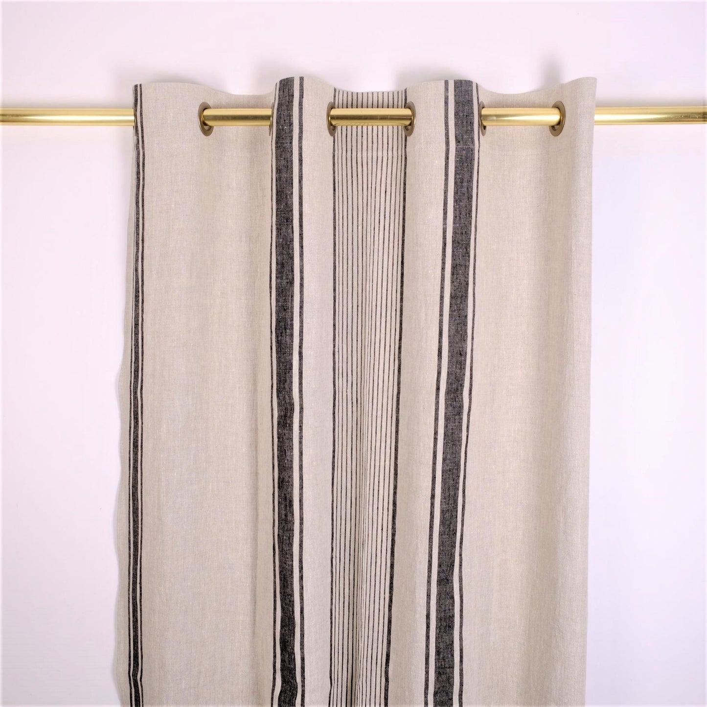 BLACKOUT - Natural linen curtains Village black stripes