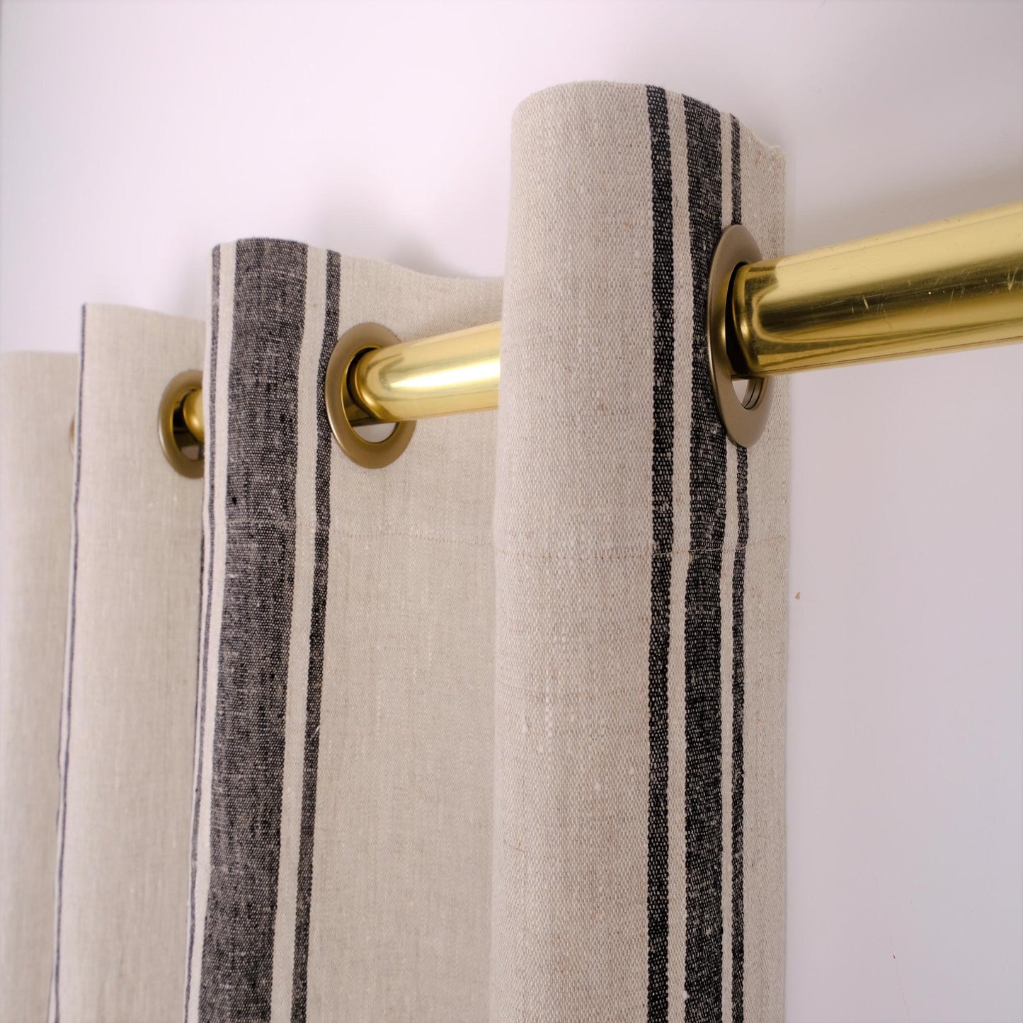 BLACKOUT - Natural linen curtains Village black stripes