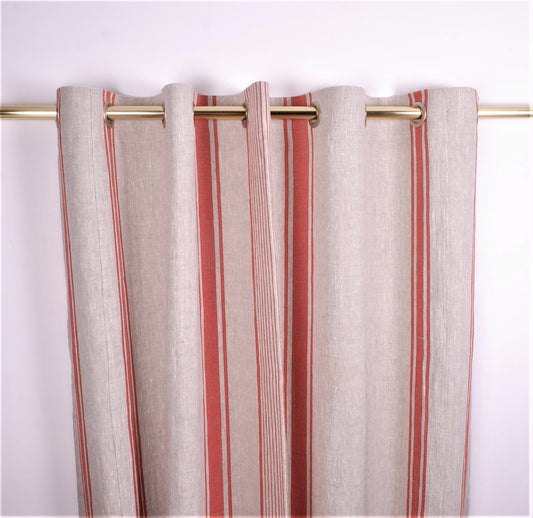 Natural linen curtains Village red stripes - blackout