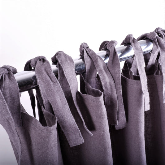 Grey linen curtains - with ties