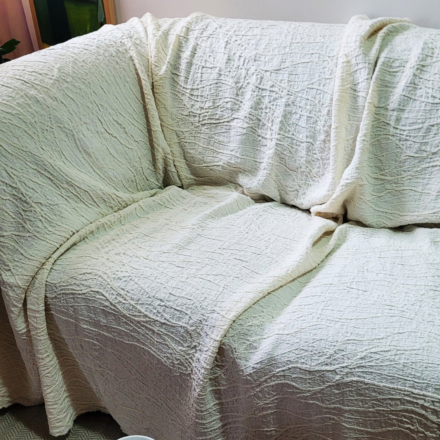 Offwhite stripes - linen blanket - bed cover