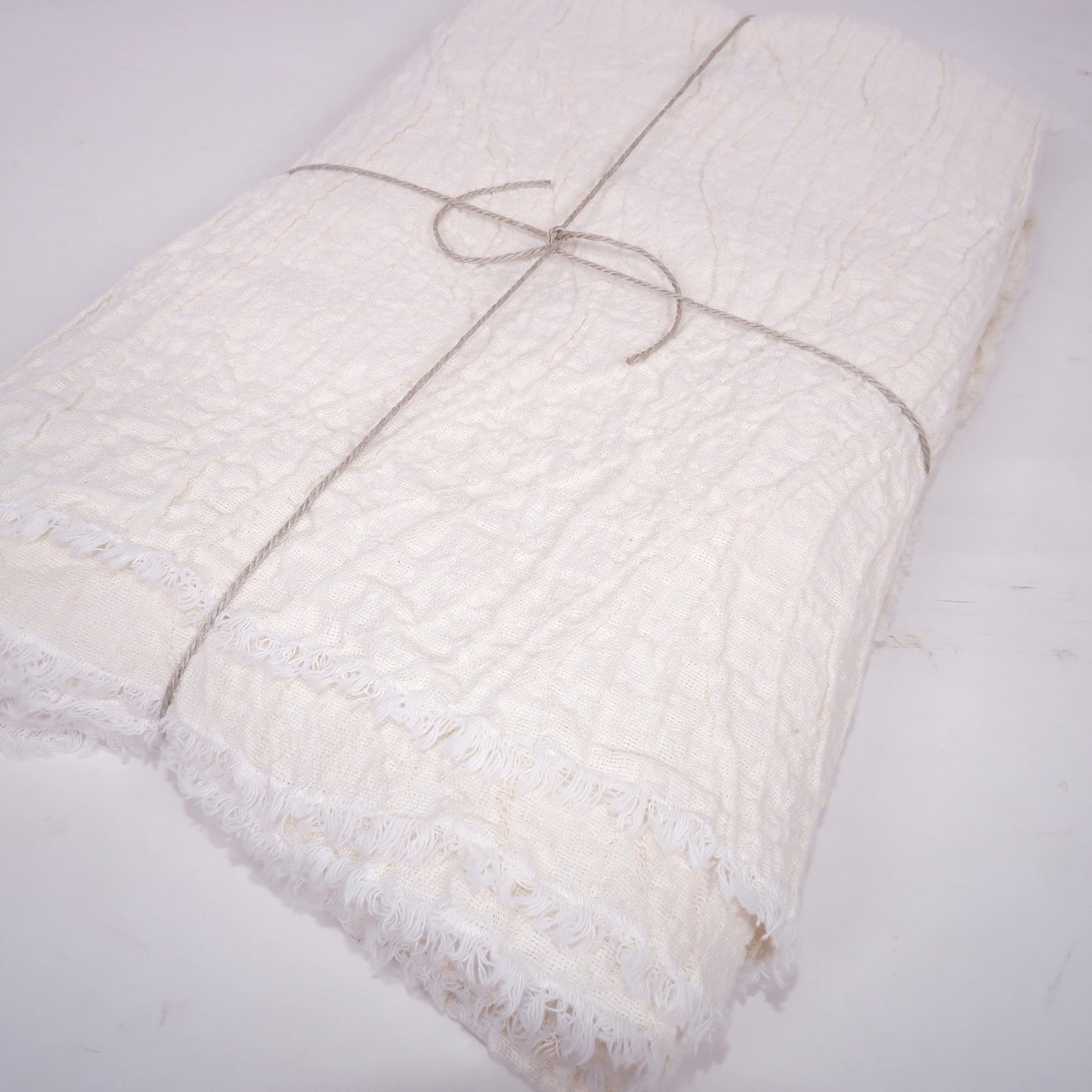 Offwhite stripes - linen blanket - bed cover