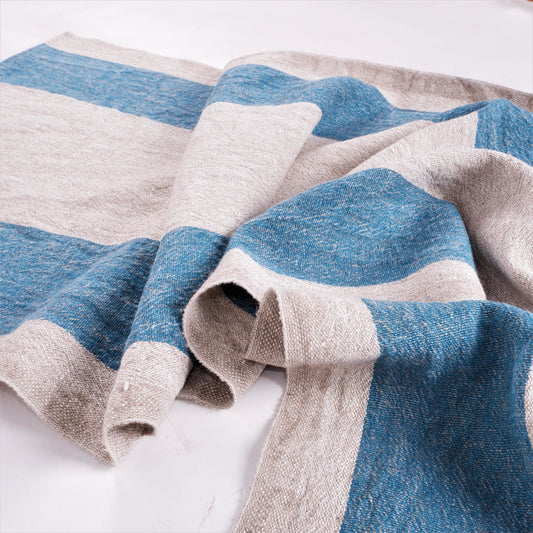 Ocean blue natur - sack weave linen fabric - Tuscany - 041A