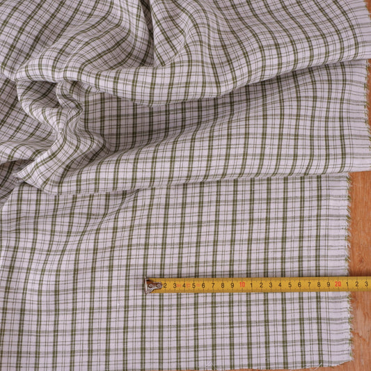 White green checkered linen fabric - 9963P