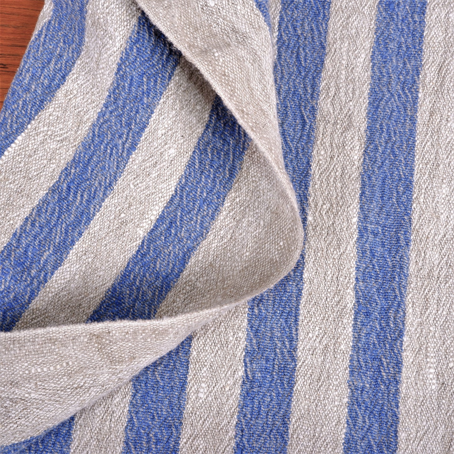 Natur - blue stripes - sack weave - linen fabric - French stripes - 043A