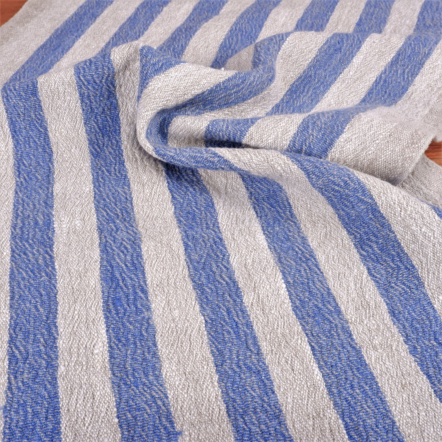 Natur - blue stripes - sack weave - linen fabric - French stripes - 043A