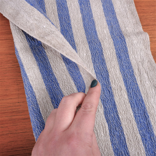 Natur - blue stripes - sack weave - linen fabric - French stripes - 043A