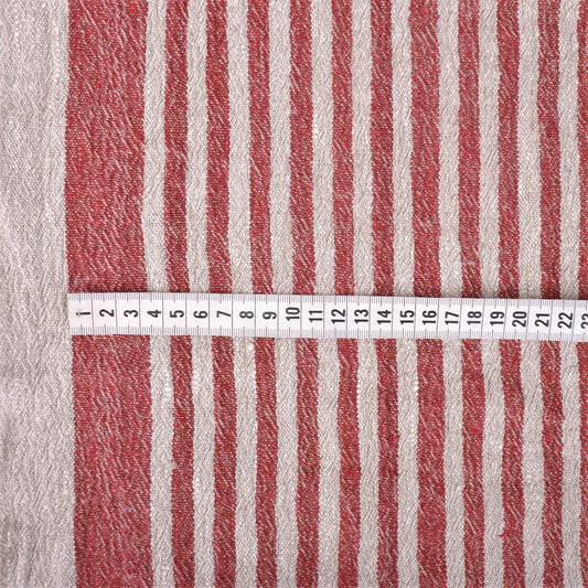 Natur - red wine stripes - sack weave - linen fabric - Provence - 044A