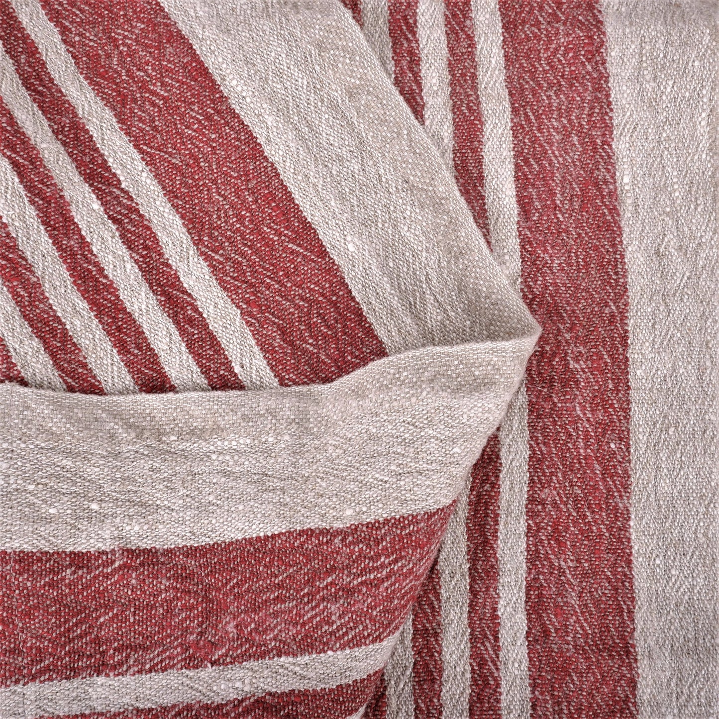 Natur - red wine stripes - sack weave - linen fabric - Provence - 044A
