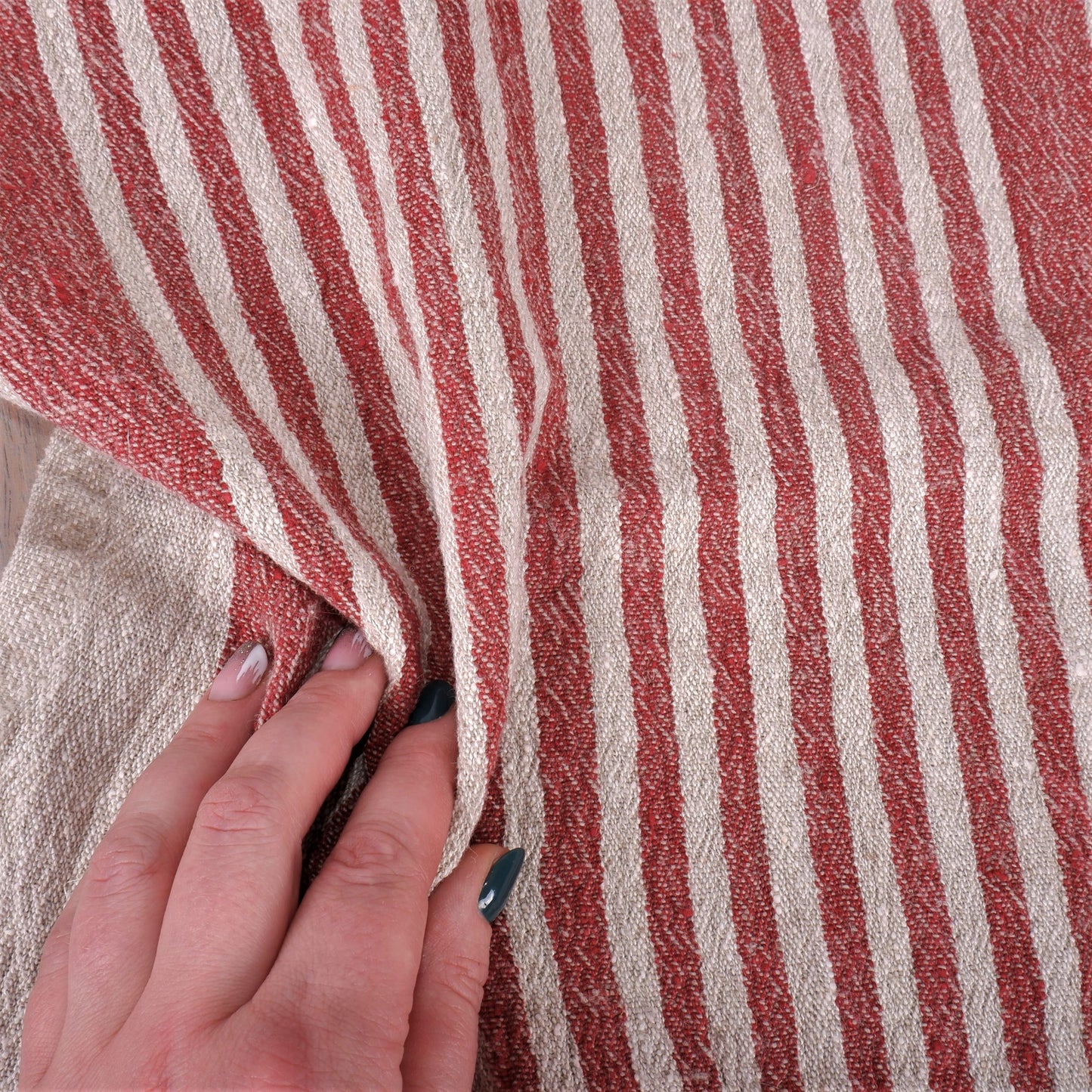 Natur - red wine stripes - sack weave - linen fabric - Provence - 044A
