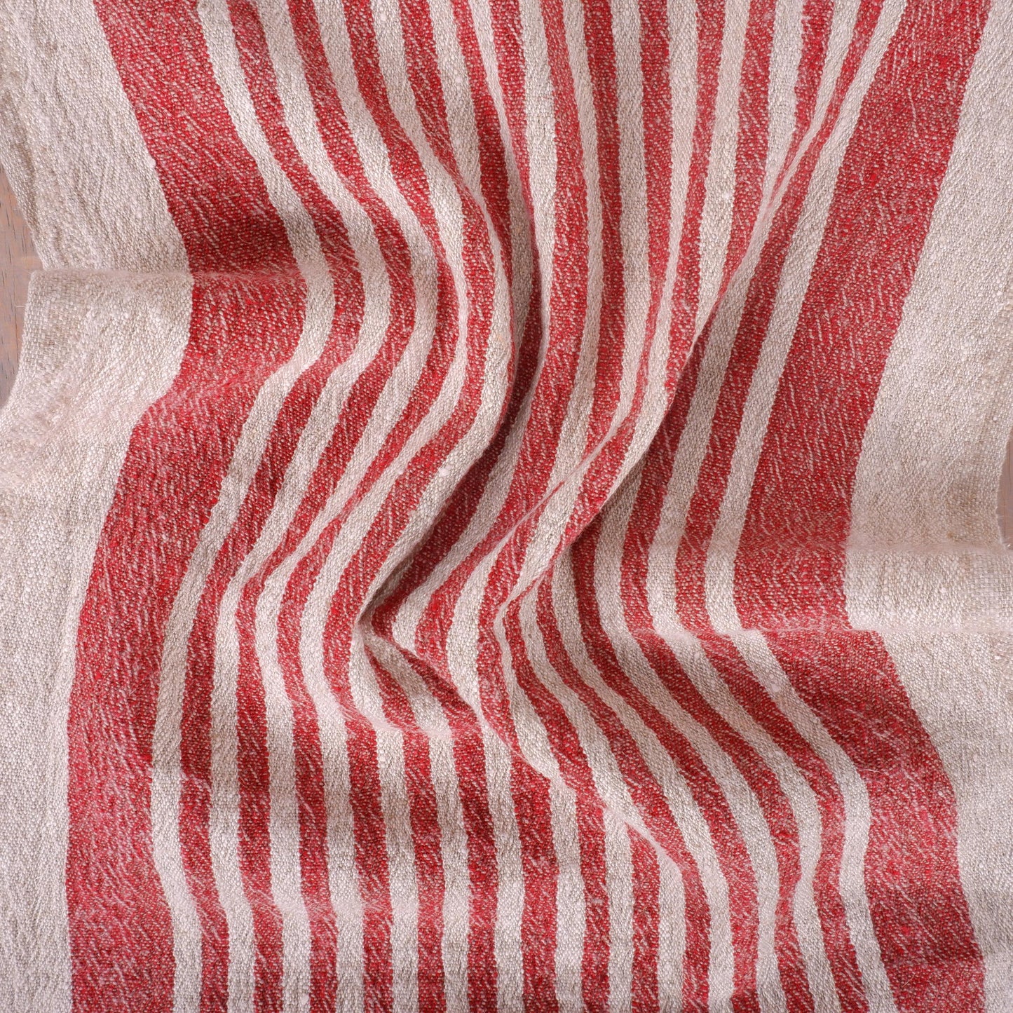 Natur - red wine stripes - sack weave - linen fabric - Provence - 044A