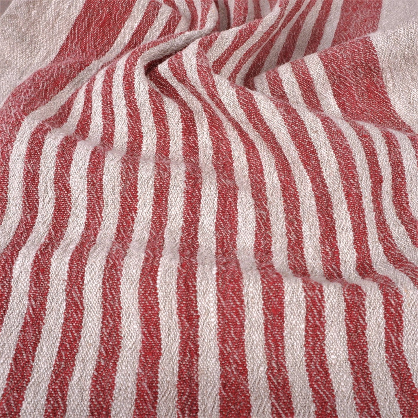 Natur - red wine stripes - sack weave - linen fabric - Provence - 044A