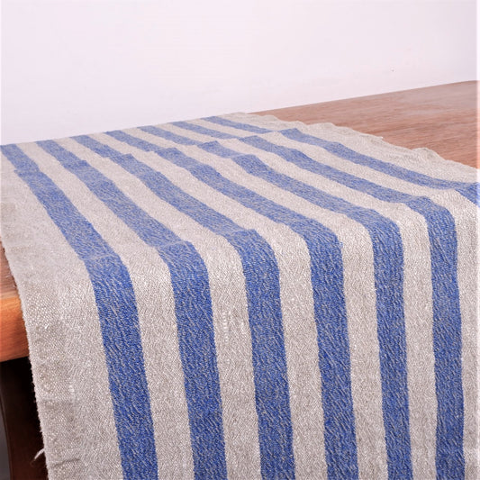 French - Blue stripes - linen table runner