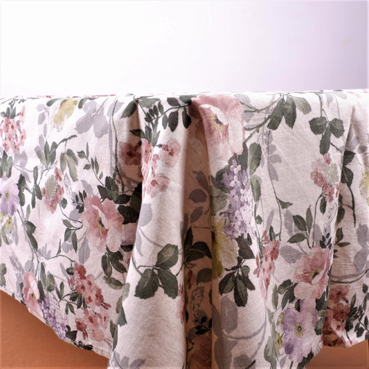 Floral ecru linen tablecloth