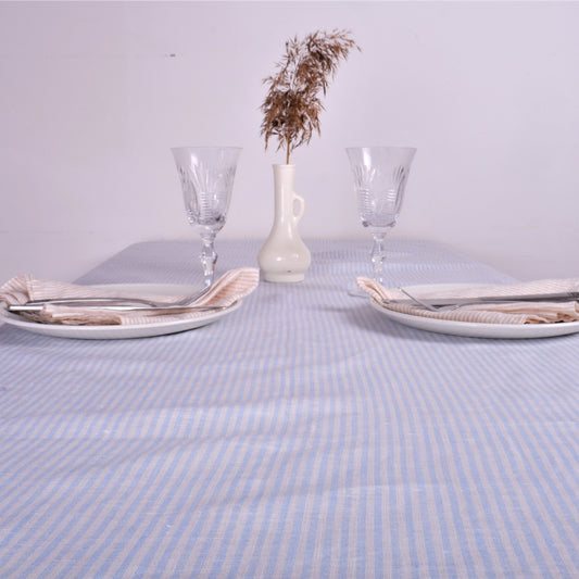 Sea blue - striped - linen tablecloth